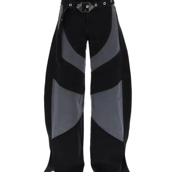 The Attico Black and Gray Patchwork Wide-Leg Jeans - Picture 4 of 8